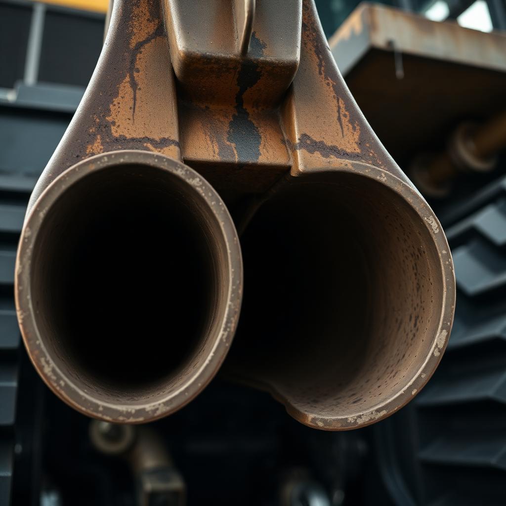 Close-up of a wheel loader exhaust stack
